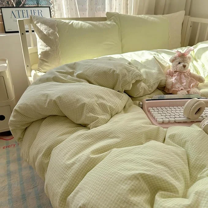 Reusable HighBuy Gingham Comforter Set King with Lace Ruffles Modern Plaid Checkered Pattern Comforter Soft Fluffy Gingham Bedding Set Lightweight Grid Plaid Bedding Checkered Comforter Set Authentic
