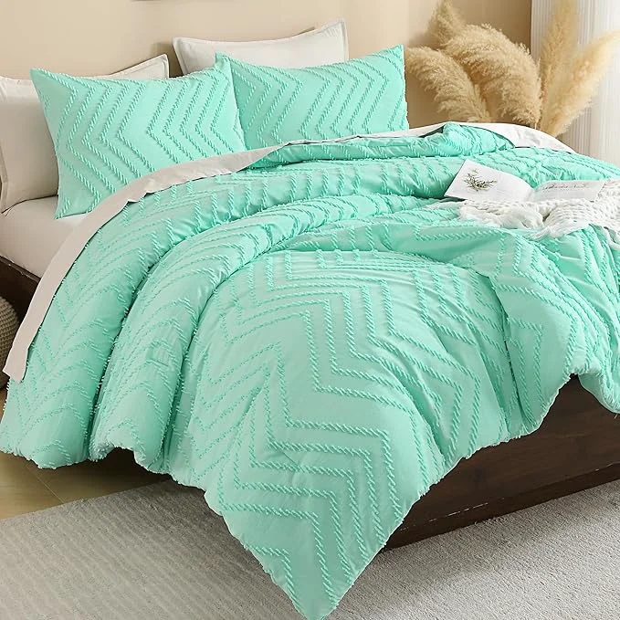 Quality Andency Mint Green Comforter Set King Size Boho Soft Warm Tufted Bedding Comforter Sets for King Size Bed 3 Pieces Aesthetic Chevron Farmhouse Cute Bohemian Textured Bedding Set Original Design