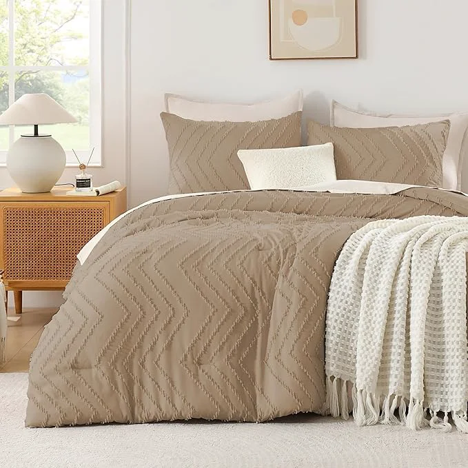 Fashionable Andency Taupe Twin Twin XL Comforter Set Twin Bed Comforter for College Dorm Girls Boys Kids Boho Soft Warm Cute Comforter 2 Pieces Aesthetic Chevron Bohemian Bedding Set Flexible