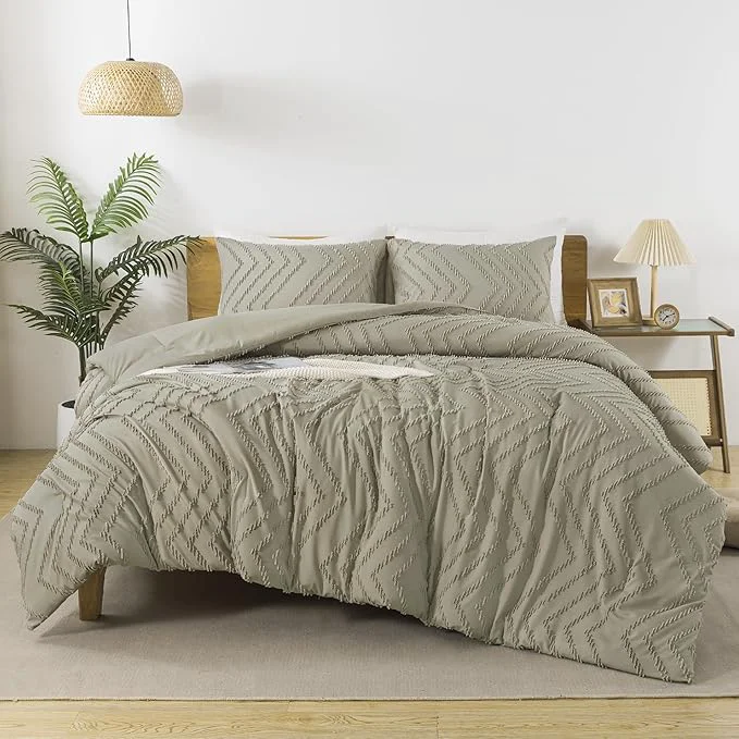 Lightweight Andency Oatmeal Comforter Set King Size Boho Soft Warm Tufted Bedding Comforter Sets for King Size Bed 3 Pieces Aesthetic Chevron Farmhouse Cute Bohemian Textured Bedding Set Elegant