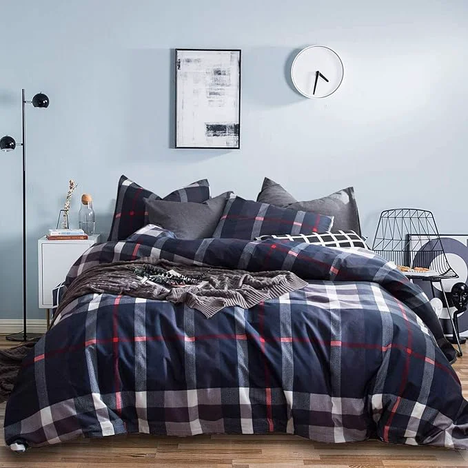 Superior Houseri Navy Blue Plaid Comforter Sets Twin for Boys Deep Blue Buffalo Checkered Bed Sets Dark Color Grid Bedding Kids Teen Girls College Multicolor Checks Gingham Dorm Bedding Twin Size Exclusive