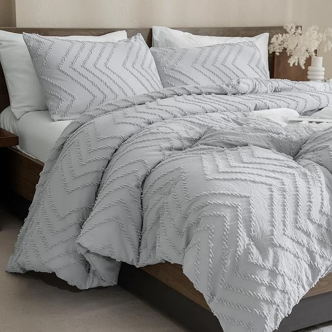 Professional Andency Silver Grey Comforter Set for Queen Size Bed Boho Grey Soft Warm Bedding – 3 Pieces Gray Chevron Tufted Aesthetic Polyester Lightweight Comforter Fine Crafted