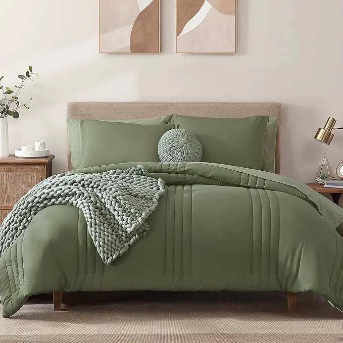 Lightweight Monbix Full Comforter Set – 7 Pieces Light Sage Green Bed in a Bag Full Size Bedding Sets with Comforters All Seasons Comforter with Sheets Pillowcases amp Shams Specialty