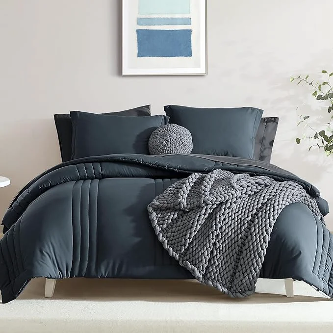 Original Design Monbix Twin XL Size Comforter Set – Extra Long 5 Pieces Dorm Bedding Sets Quilting Design Fluffy Bed in a Bag Twin XL with Sheets Pillowcase amp Sham Blue Grey First-Class