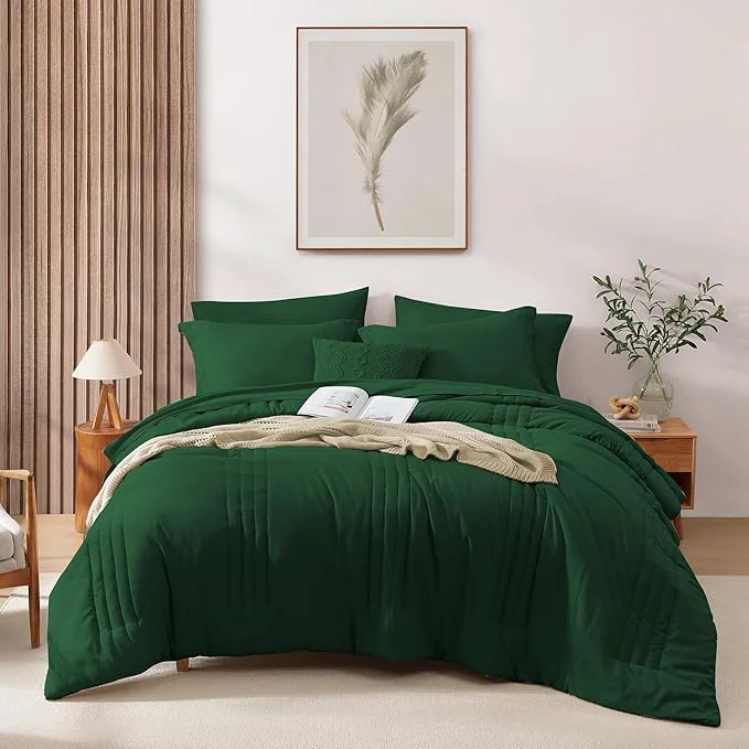 Genuine Monbix King Size Comforter Set – 7 Pieces Bed in a Bag King Emerald Green Bedding Sets with Comforter All Seasons Comforter Bed Set with Sheets Pillowcases amp Shams Elegant