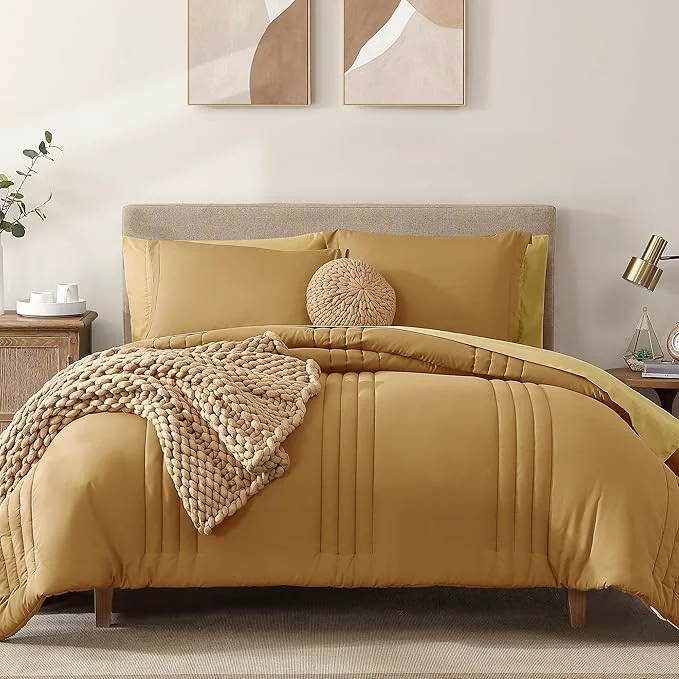 Elegant Monbix Full Comforter Set – 7 Pieces Desert Yellow Bed in a Bag Full Size Bedding Sets with Comforters All Seasons Comforter with Sheets Pillowcases amp Shams Versatile
