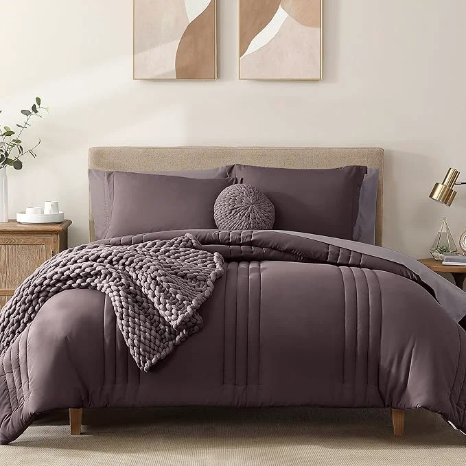 Top-Quality Monbix California King Size Comforter Set – 7 Pieces Bed in a Bag California King Plum Bedding Sets with Comforter All Seasons Comforter Bed Set with Sheets Pillowcases amp Shams User-Friendly