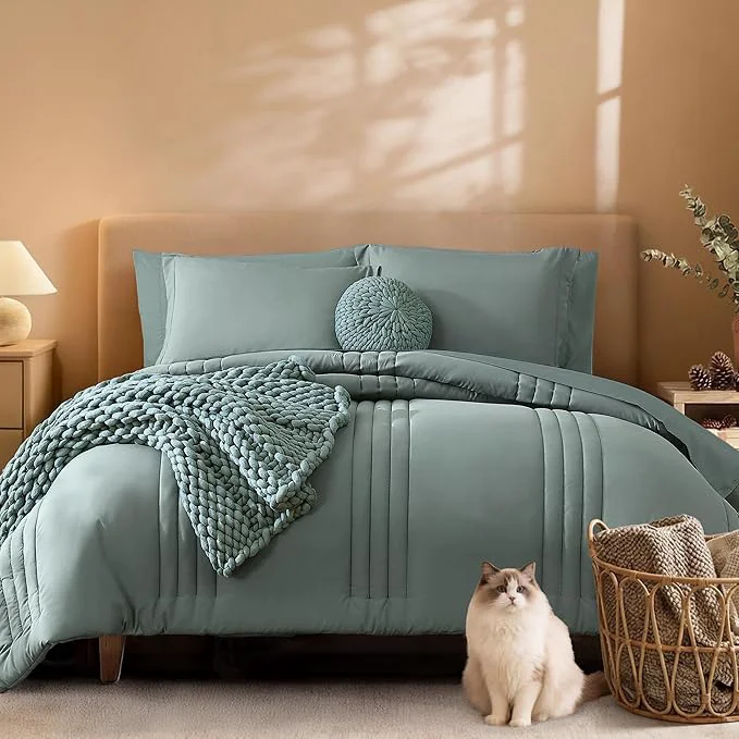 Flexible Monbix Queen Comforter Set – 7 Pieces Sage Green Bed in a Bag Queen Bedding Sets with Comforters All Seasons Comforter Bed Set with Sheets Pillowcases amp Shams High-Grade