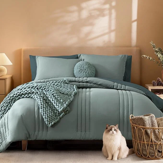 Relaxed Monbix Oversized King Size Comforter Set – 7 Pieces Sage Green Bed in a Bag Oversized King Bedding Sets with Comforters All Seasons Comforter Bed Set with Sheets Pillowcases amp Shams Crafted