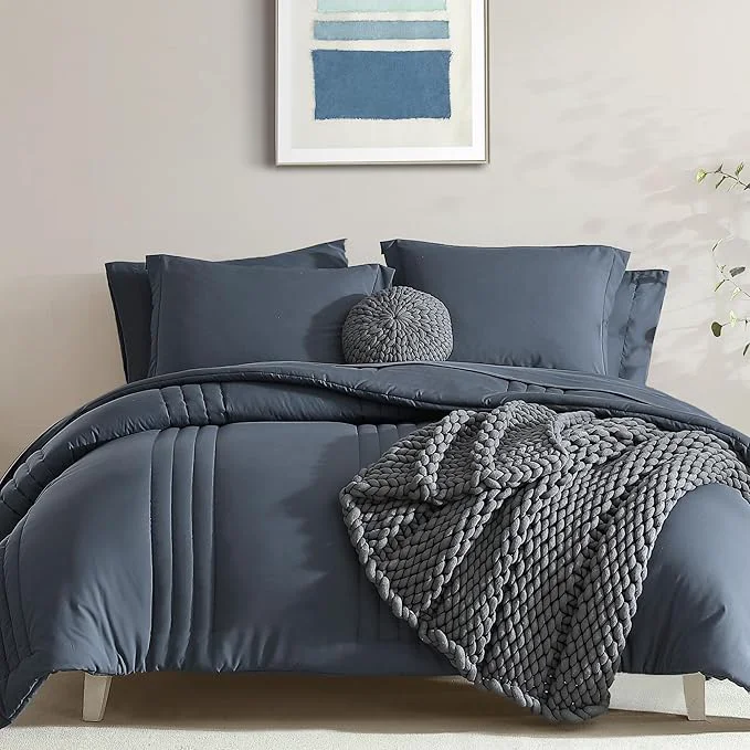 Powerful Monbix Super King Size Comforter Set – 7 Pieces Blue Gray Bed in a Bag Super King Bedding Sets with Comforters All Seasons Comforter Bed Set with Sheets Pillowcases amp Shams User-Friendly
