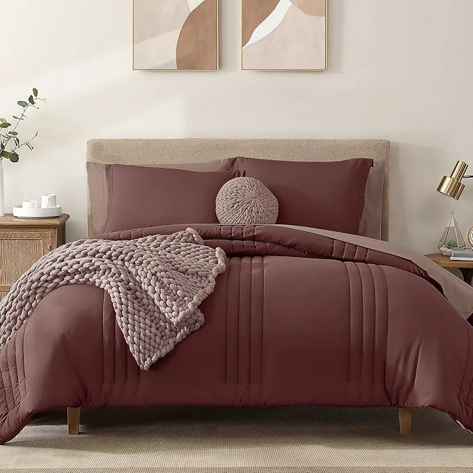 Quality Monbix Full Comforter Set – 7 Pieces Dark Red Bed in a Bag Full Size Bedding Sets with Comforters All Seasons Comforter with Sheets Pillowcases amp Shams Pure