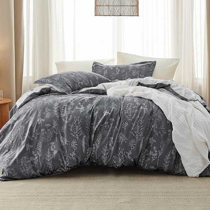 Effective Bedsure California King Comforter Set – Dark Grey Bed Set 3 Pieces Cute Floral Bedding 1 Soft Reversible Botanical Flowers Comforter and 2 Pillow Shams Long-Lasting