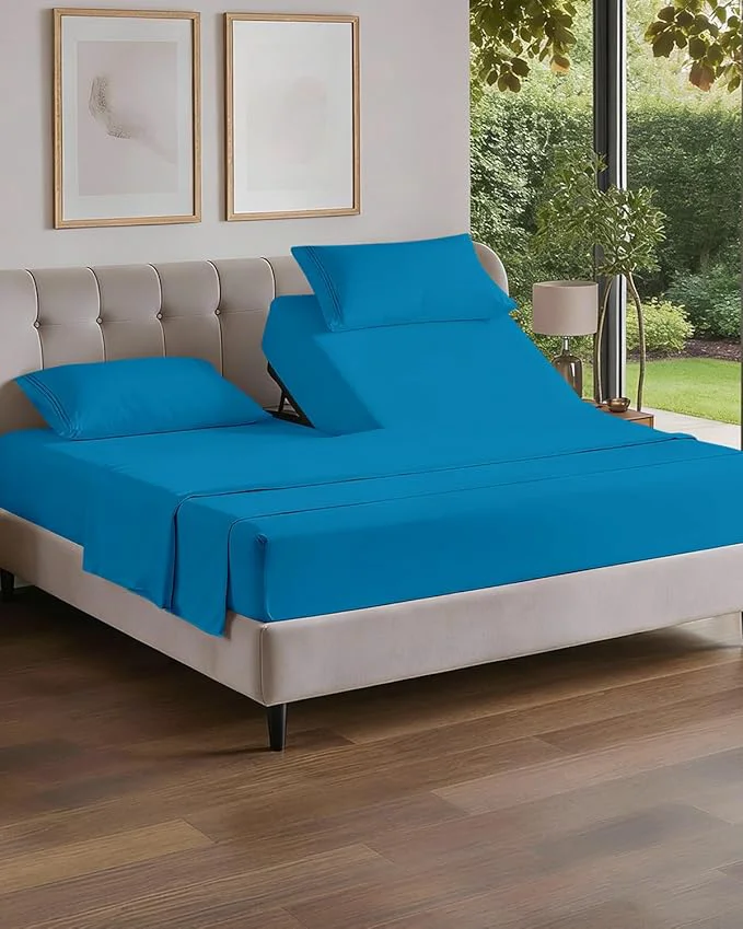 User-Friendly Flex Top Split Head King 4 Piece Sheet Set – Comfy Breathable amp Cooling Bed Sheets Set – Hotel Luxury Bedding for Women Men Kids Teens Boys amp Girls – Deep Pockets Soft and Oeko-Tex – Denim Blue Environmentally Friendly