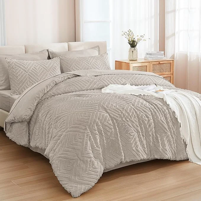 Green Andency Oversized King Size Comforter Set 7 Pieces Linen – Bed in a Bag Oversized King Boho Lightweight Fluffy Tufted Bedding Sets with Comforter Sheets Pillowcases amp Shams Soft