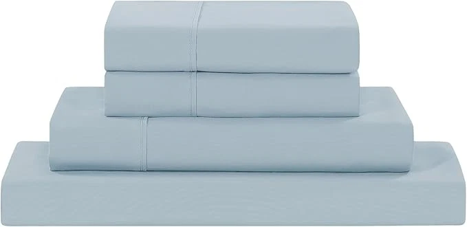 Superior Modern Threads Soft Microfiber Solid Sheets – Luxurious Microfiber Bed Sheets – Includes Flat Sheet Fitted Sheet with Deep Pockets amp Pillowcases Blue Mist Queen Lightweight