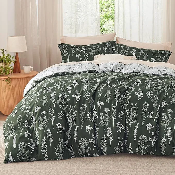 Contemporary Bedsure King Comforter Set – Dark Olive Green Bed Set 3 Pieces Cute Floral Bedding 1 Soft Reversible Botanical Flowers Comforter and 2 Pillow Shams Selected