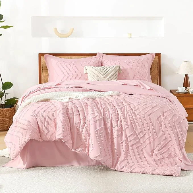Elite Litanika Pink Queen Size Comforter Set with Sheets – 7 Pieces Bed in a Bag Queen Boho Tufted Complete Bedding Sets with Comforter Sheets Pillowcases amp Shams Efficient