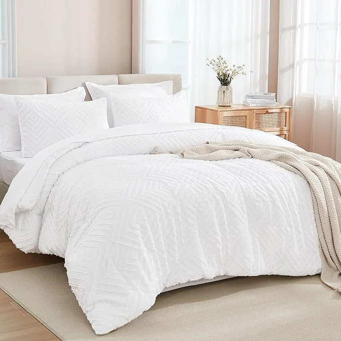 Organic Andency California King Size Comforter Set with Sheets White – 7 Pieces Bed in a Bag Cal King Boho Tufted Lightweight Bedding Sets with Comforter Sheets Pillowcases amp Shams Original