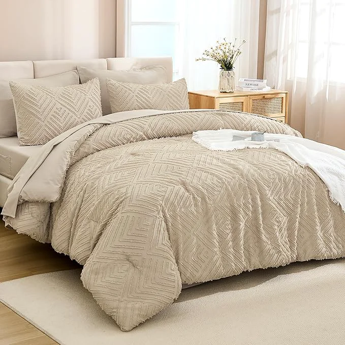 Excellent Andency Oversized Queen Size Comforter Set with Sheets Khaki – 7 Pieces Bed in a Bag Oversized Queen Boho Tufted Lightweight Bedding Sets with Comforter Sheets Pillowcases amp Shams Long-Lasting