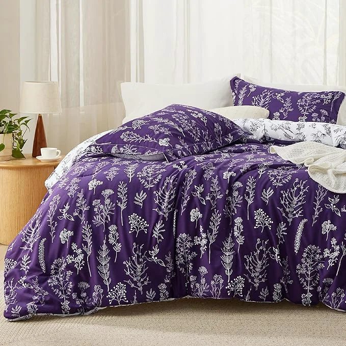 Easy-to-Use Bedsure Queen Comforter Set – Dark Purple Bed Set 3 Pieces Cute Floral Bedding 1 Soft Reversible Botanical Flowers Comforter and 2 Pillow Shams Versatile