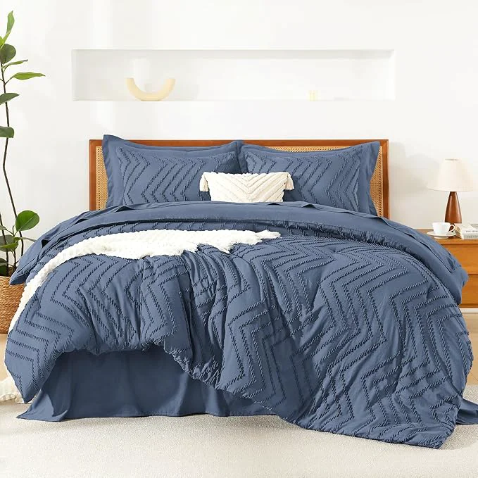Premium Material Litanika Full Size Comforter Set with Sheets Ocean Blue – 7 Pieces Bed in a Bag Full Chevron Tufted Complete Bedding Sets with Comforter Sheets Pillowcases amp Shams Selected