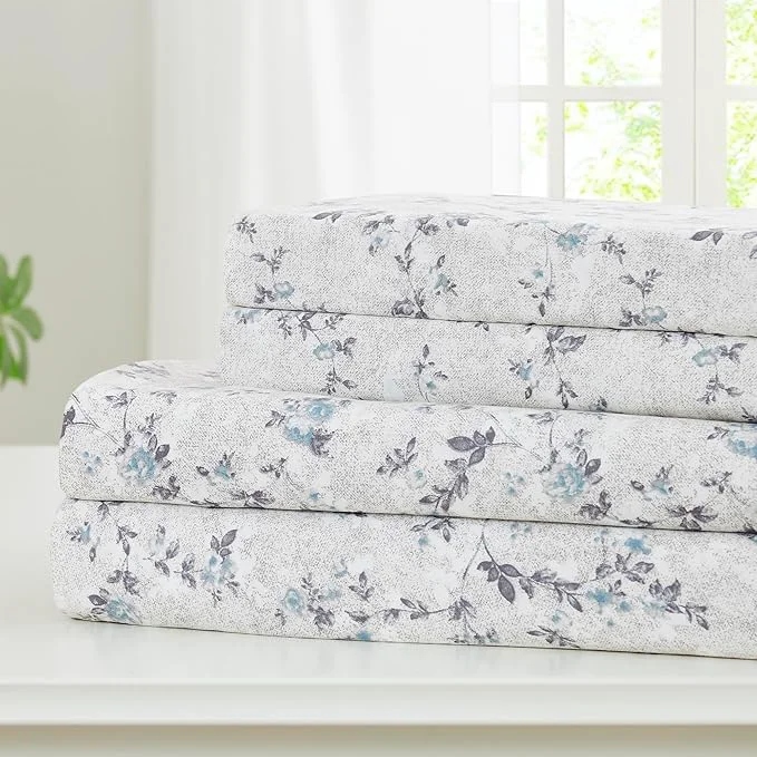 Specialty Modern Threads Silky Soft Microfiber and Wrinkle Sheets – Luxurious Microfiber Bed Sheets Includes Flat Sheet Fitted Sheet with Deep Pockets amp Pillowcases Kashmir Rose Blue Queen Official