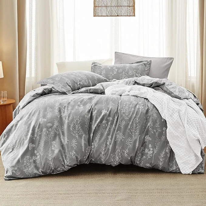 Durable Bedsure Twin Twin XL Comforter Set – Grey Bed Set 2 Pieces Cute Floral Bedding 1 Soft Reversible Botanical Flowers Comforter and 1 Pillow Sham Versatile