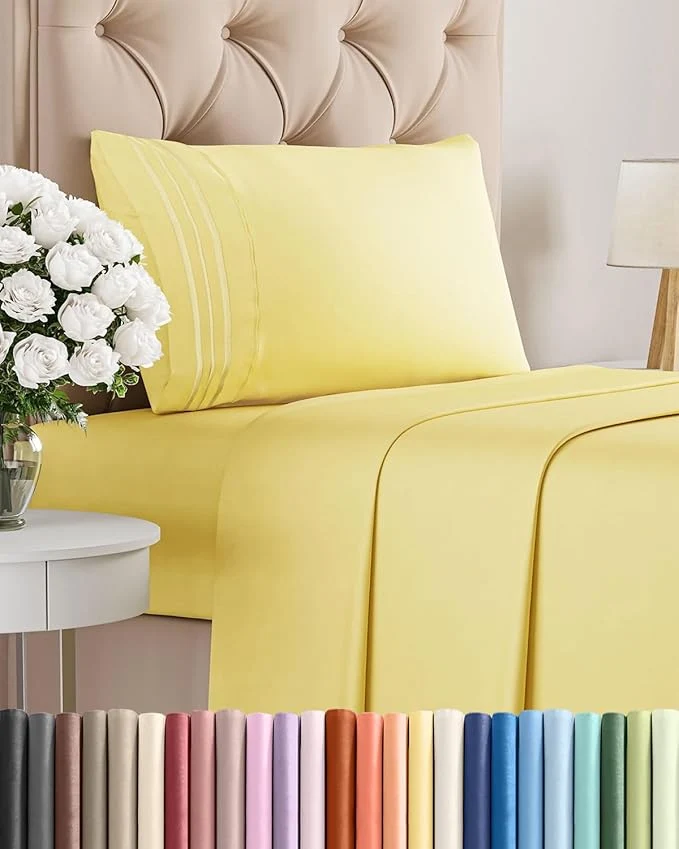 Refined Twin Size 3 Piece Sheet Set – Comfy Breathable amp Cooling Bed Sheets Set – Hotel Luxury Bedding for Women Men Kids Teens Boys amp Girls – Deep Pockets Ultra-Soft Wrinkle – Oeko-Tex – Yellow Recyclable