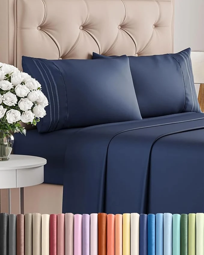 Long-Lasting Full Size 4 Piece Sheet Set – Comfy Breathable amp Cooling Bed Sheets Set – Hotel Luxury Bedding for Women Men Kids Teens Boys amp Girls – Deep Pockets Ultra-Soft Wrinkle – Oeko-Tex – Navy Blue Elite