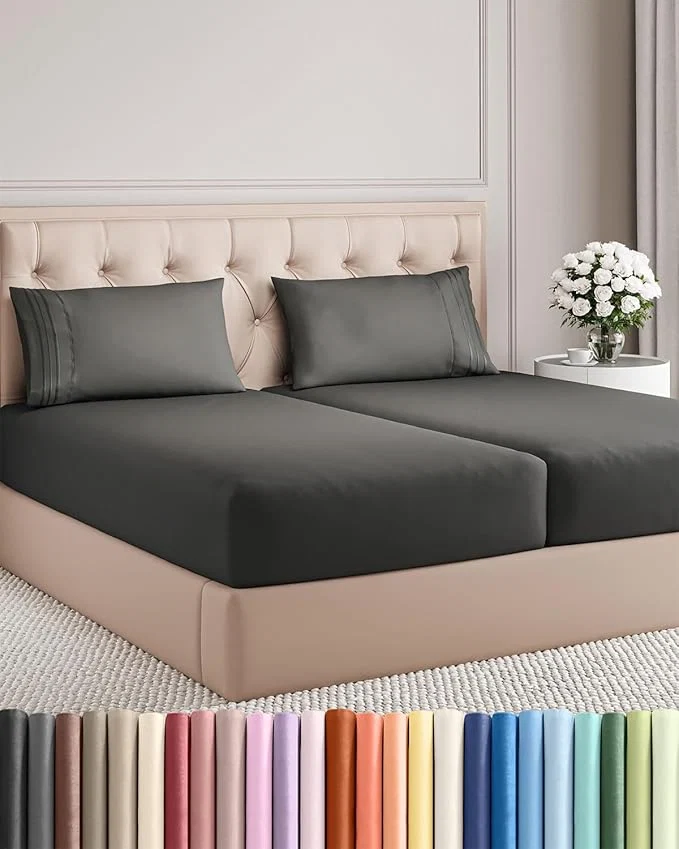 Elite Split King Size 5 Piece Sheet Set – Comfy Breathable amp Cooling Bed Sheets Set – Hotel Luxury Bedding for Women Men Kids Teens Boys amp Girls – Deep Pockets Soft Wrinkle – Oeko-Tex – Charcoal Original Design