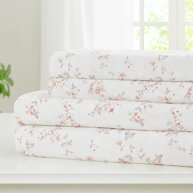 Environmentally Friendly Modern Threads Silky Soft Microfiber and Wrinkle Sheets – Luxurious Microfiber Bed Sheets Includes Flat Sheet Fitted Sheet with Deep Pockets amp Pillowcases Kashmir Rose Clay Twin Traditional
