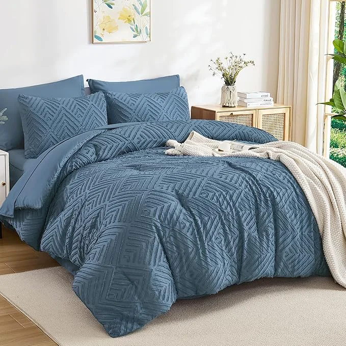 Relaxed Andency Super King Comforter Set Ocean Blue – 7 Pieces Bed in a Bag Super King Bedding Comforter Sets Tufted Lightweight Fluffy Bed Set with Comforter Sheets Pillowcases amp Shams Efficient