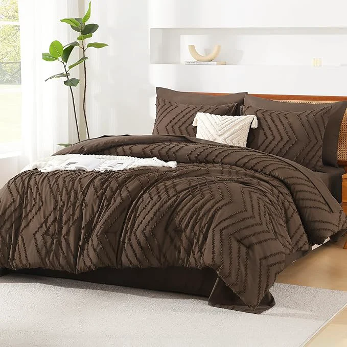 Contemporary Litanika Oversized Queen Size Comforter Set with Sheets Brown – 7 Pieces Bed in a Bag Oversized Queen Boho Tufted Complete Bedding Sets with Comforter Sheets Pillowcases amp Shams Trusted