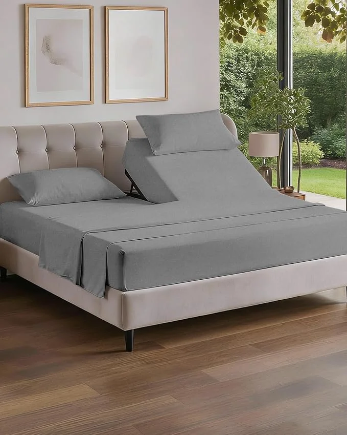 Fast Flex Top Split Head King 4 Piece Sheet Set – Comfy Breathable amp Cooling Bed Sheets Set – Hotel Luxury Bedding for Women Men Kids Teens Boys amp Girls – Deep Pockets Soft Oeko-Tex – Heathered Grey Exclusive