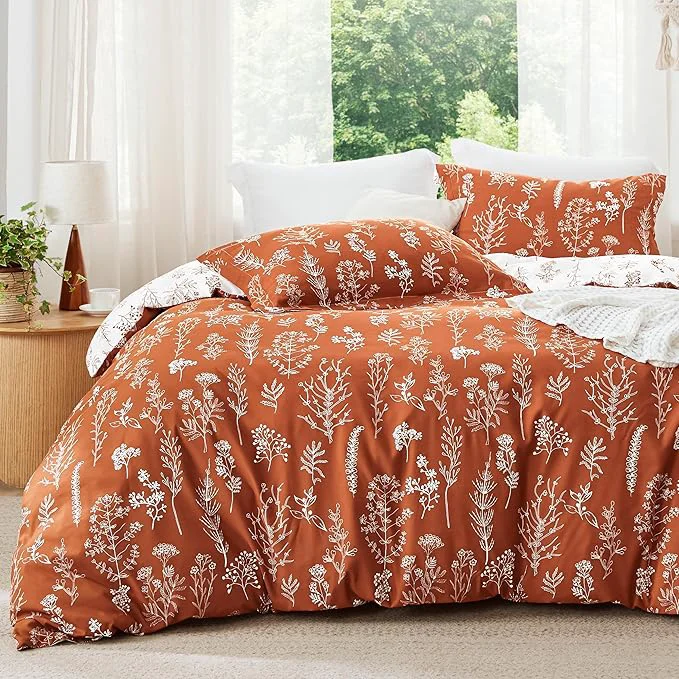 Bedsure King Comforter Set – Terracotta Bed Set 3 Pieces Cute Floral Bedding 1 Soft Reversible Botanical Flowers Comforter and 2 Pillow Shams Environmentally Friendly