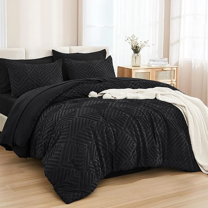 Smart Andency Oversized King Size Comforter Set 7 Pieces Black – Bed in a Bag Oversized King Boho Lightweight Fluffy Tufted Bedding Sets with Comforter Sheets Pillowcases amp Shams Trusted