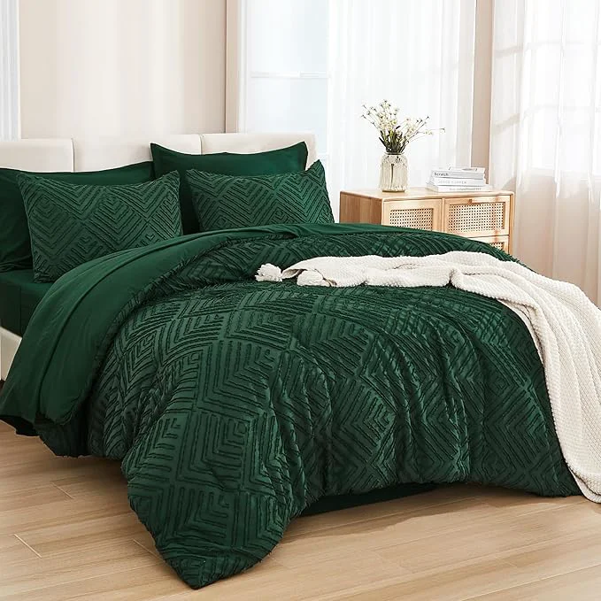High-Grade Andency Super King Plus Comforter Set Dark Emerald Green – 7 Pieces Bed in a Bag Oversized King Bedding Sets Boho Tufted Lightweight Fluffy Bed Set with Comforter Sheets Pillowcases amp Shams Trendy