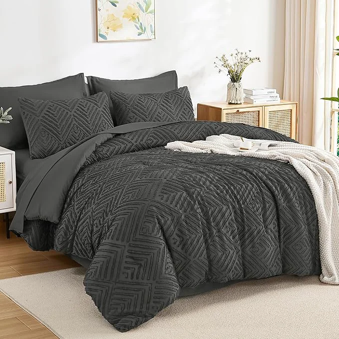 Premium Andency Super King Comforter Set Dark Grey – 7 Pieces Bed in a Bag Super King Bedding Comforter Sets Tufted Lightweight Fluffy Bed Set with Comforter Sheets Pillowcases amp Shams Original