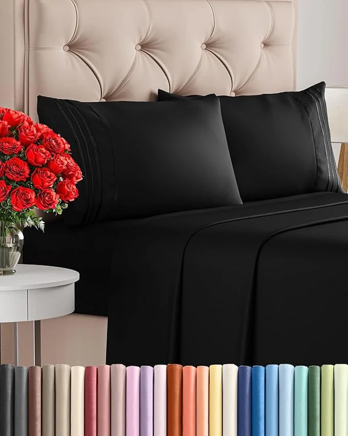 Modern King Size 4 Piece Sheet Set – Comfy Breathable amp Cooling Bed Sheets Set – Hotel Luxury Bedding for Women Men Kids Teens Boys amp Girls – Deep Pockets Ultra-Soft and Wrinkle – Oeko-Tex – Black Durable
