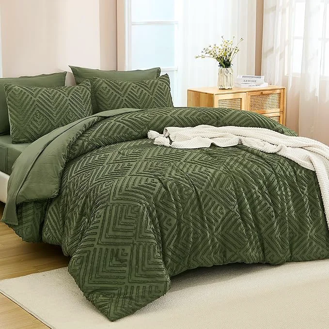Carefully Designed Andency Queen Comforter Set Olive Green – 7 Pieces Bed in a Bag Queen Boho Olive Green Bedding Comforter Sets Tufted Bed Set with Comforter Sheets Pillowcases amp Shams Modern