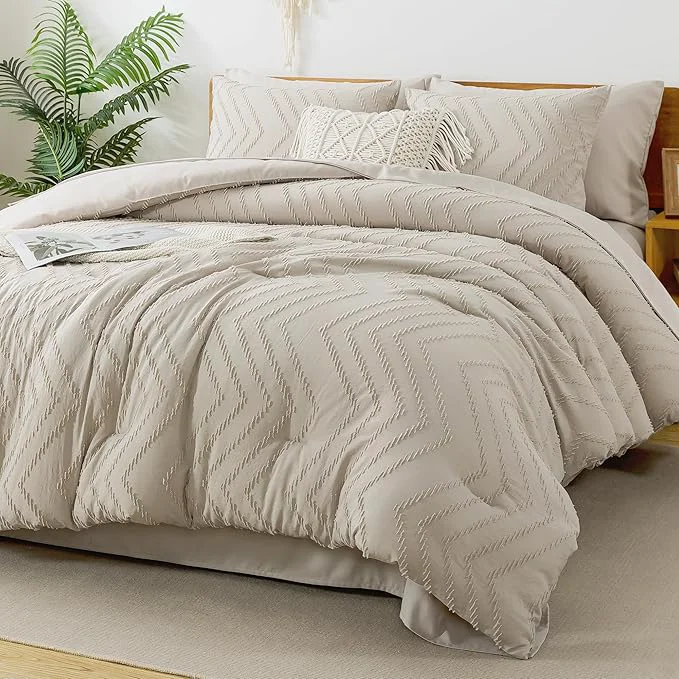Unique Litanika Oversized King Size Comforter Set with Sheets Oatmeal – 7 Pieces Bed in a Bag Oversized King Boho Tufted Complete Bedding Sets with Comforter Sheets Pillowcases amp Shams Original