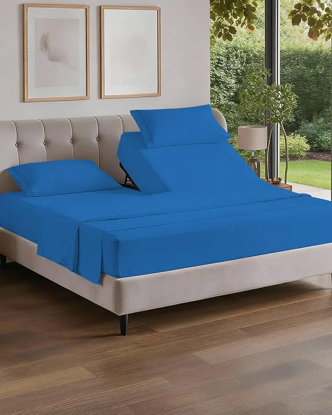 Pure Flex Top Split Head King 4 Piece Sheet Set – Comfy Breathable amp Cooling Bed Sheets Set – Hotel Luxury Bedding for Women Men Kids Teens Boys amp Girls – Deep Pockets Soft and Oeko-Tex – Royal Blue Secure
