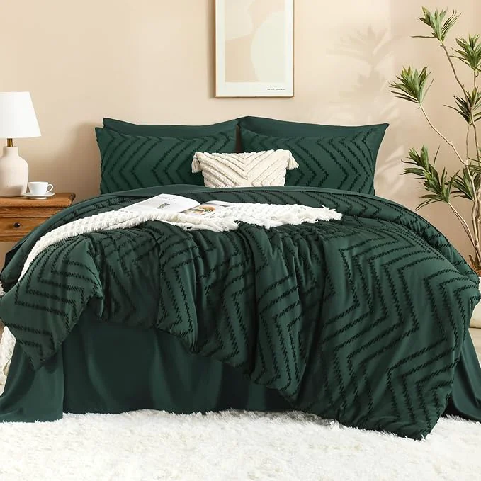 Easy-to-Use Litanika California King Comforter Set with Sheets Emerald Green – 7 Pieces Cal King Bed in a Bag Chevron Tufted Complete Bedding Sets with Comforter Sheets Pillowcases amp Shams Carefully Designed