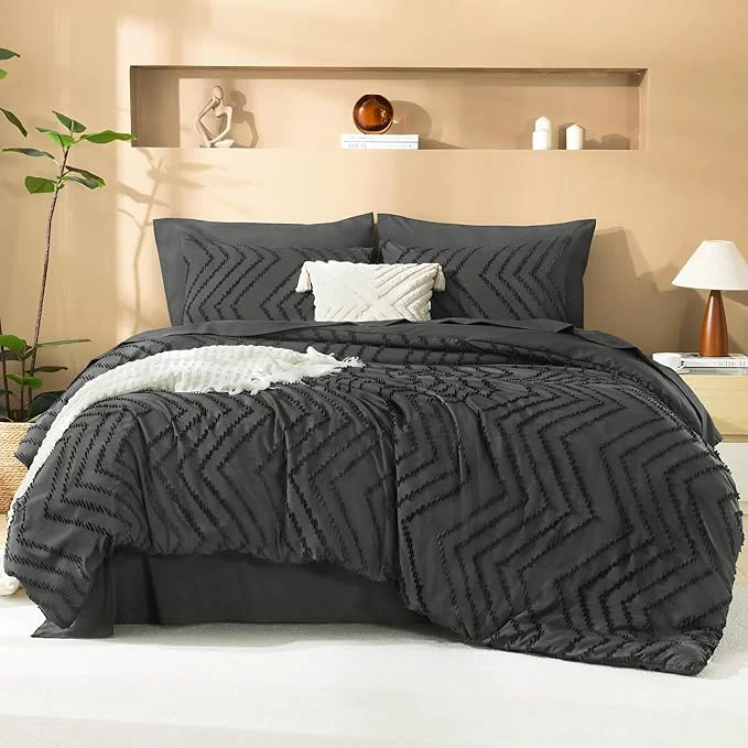 World-Class Litanika Dark Grey California King Size Comforter Set with Sheets – 7 Pieces Bed in a Bag California King Tufted Complete Bedding Sets with Comforter Sheets Pillowcases amp Shams Efficient