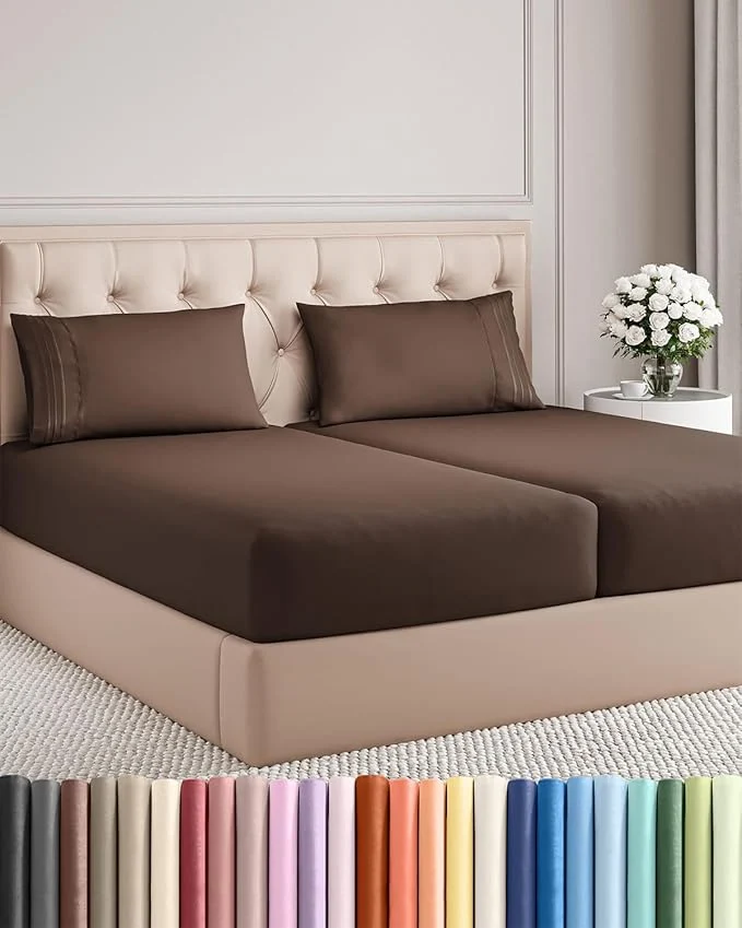 Fine Crafted Split King Size 5 Piece Sheet Set – Comfy Breathable amp Cooling Bed Sheets Set – Hotel Luxury Bedding for Women Men Kids Teens Boys amp Girls – Deep Pockets Soft and Wrinkle – Oeko-Tex – Brown Authentic
