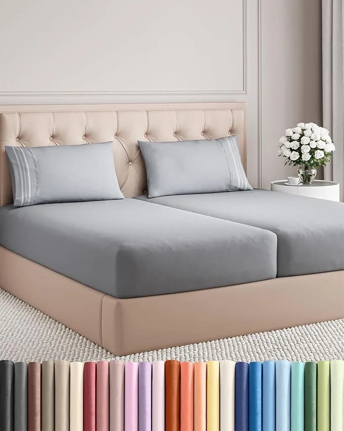 Optimized Split King Size 5 Piece Sheet Set – Comfy Breathable amp Cooling Bed Sheets Set – Hotel Luxury Bedding for Women Men Kids Teens Boys amp Girls – Deep Pockets and Wrinkle – Oeko-Tex – Steel Blue Original