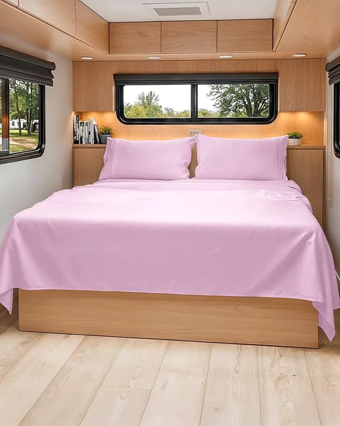 Versatile Short Queen Size 4 Piece Sheet Set – RV Short Queen Soft Breathable amp Cooling Bed Sheets Set w Deep Pockets – Hotel Luxury Bedding for Women Men Kids Teens Boys amp Girls – Oeko-Tex – Light Pink Original Design