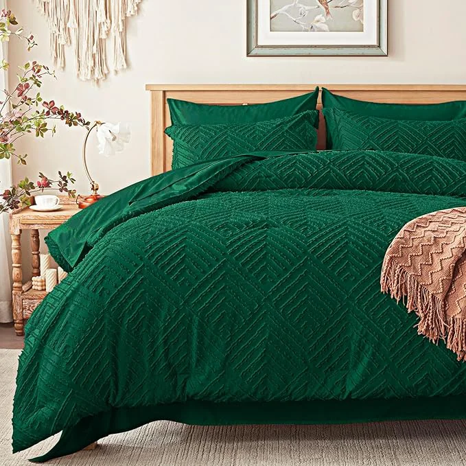 Official Zzlpp King Comforter Set 7 pieces Emerald Green Tufted Bed in a Bag with Comforter and Sheets All Season Boho Bedding Sets with Comforter 2 Pillow Shams 2 Pillowcases 1 Flat Sheet 1 Fitted Sheet Modern