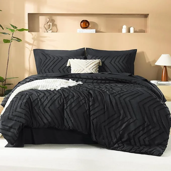 Convenient Litanika Black Queen Size Comforter Set with Sheets – 7 Pieces Bed in a Bag Queen Tufted Complete Bedding Sets with Comforter Sheets Pillowcases amp Shams High-End