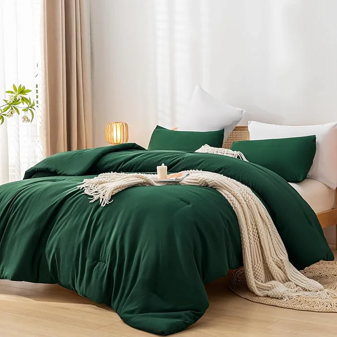 Top-Quality weigelia Queen Comforter Set Boho Emerald Green Comforter with 2Pillowcases Soft Microfiber Dark Green 3 Piece Bedding Comforter Set for All Season Flexible
